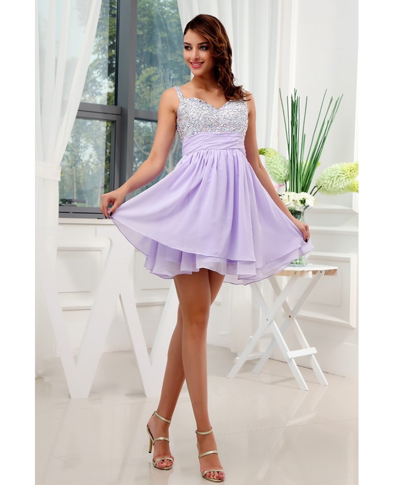 A-line Sweetheart Short Chiffon Homecoming Dress With Beading - Click Image to Close