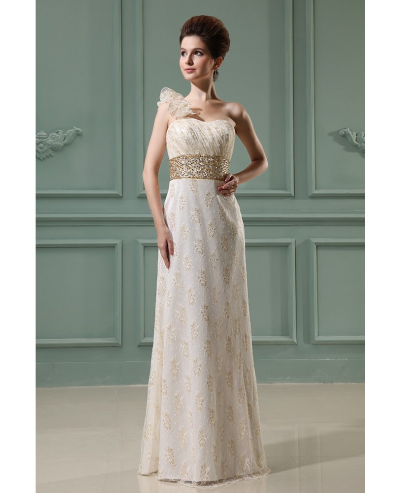 A-line One-shoulder Floor-length Lace Evening Dress With Beading