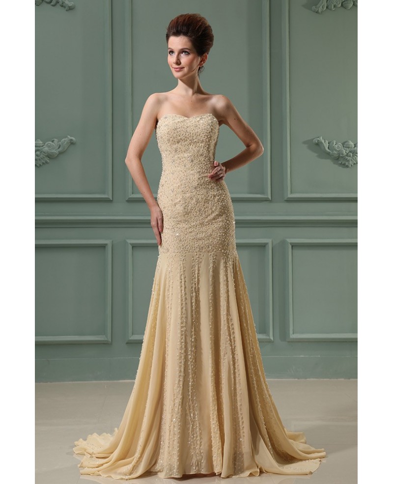 Mermaid Sweetheart Sweep Train Chiffon Evening Dress With Beading