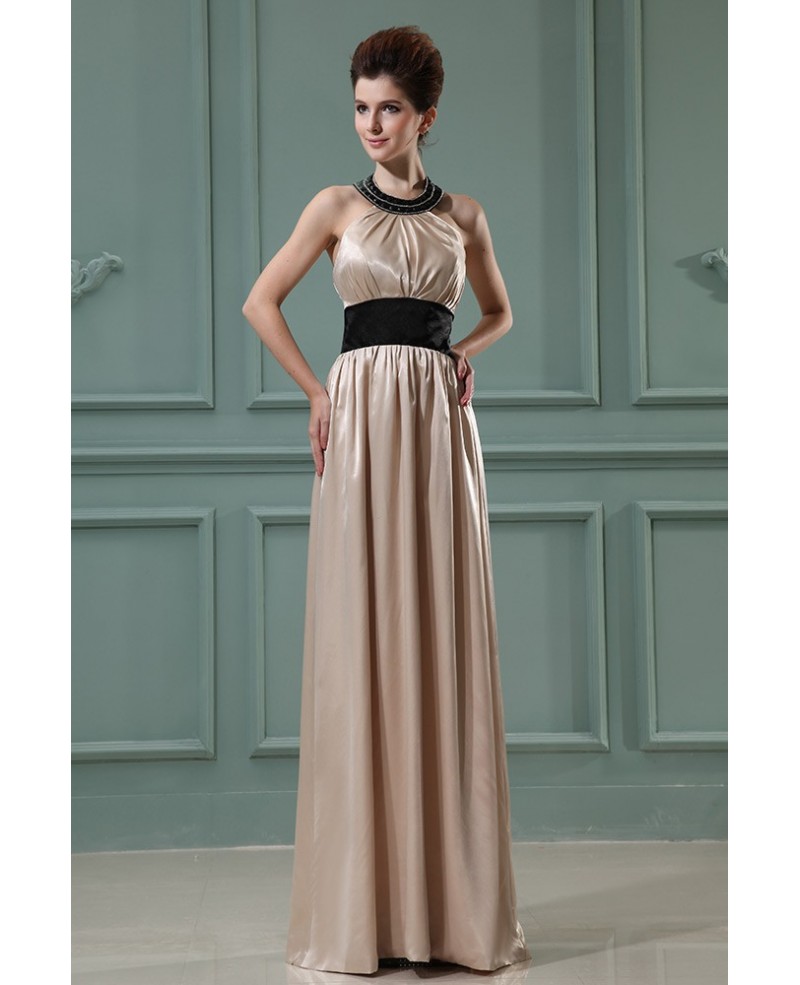 Empire Halter Floor-length Satin Evening Dress With Beading - Click Image to Close