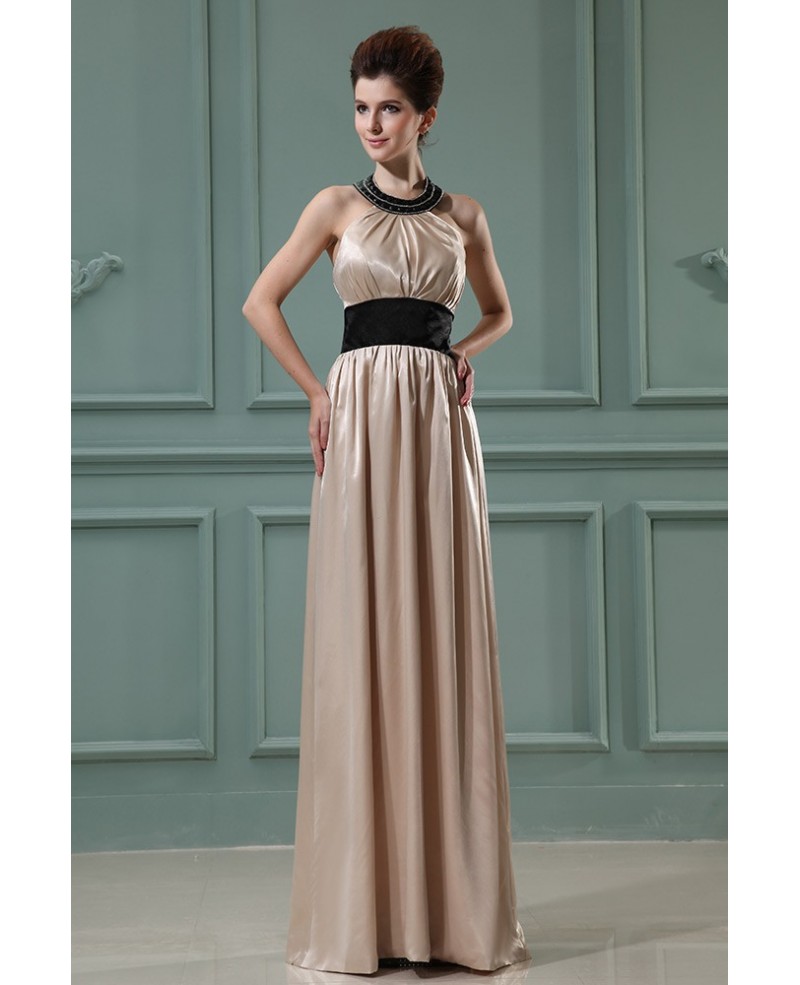 Empire Halter Floor-length Satin Evening Dress With Beading