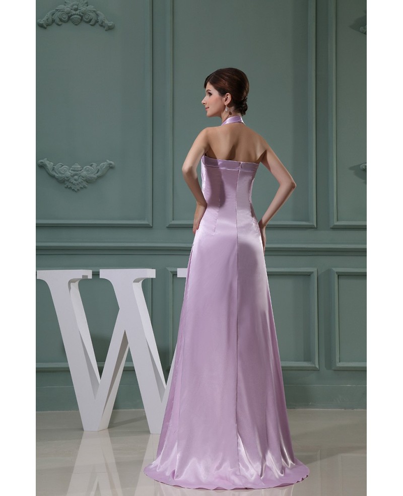 Empire Halter Floor-length Satin Evening Dress With Beading