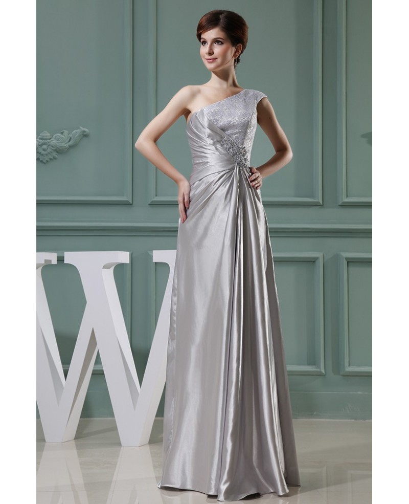 Sheath One-shoulder Floor-length Satin Evening Dress With Beading - Click Image to Close
