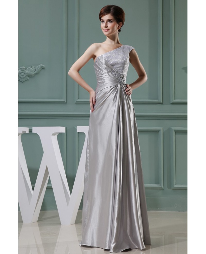 Sheath One-shoulder Floor-length Satin Evening Dress With Beading