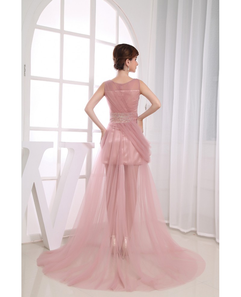 A-line Scoop Neck Floor-length Tulle Prom Dress With Beading