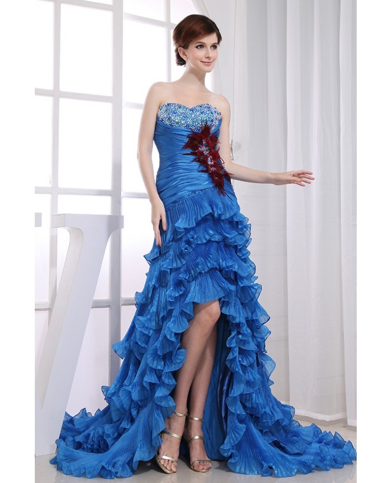 Mermaid Sweetheart Asymmetrical Tulle Prom Dress With Cascading Ruffle - Click Image to Close