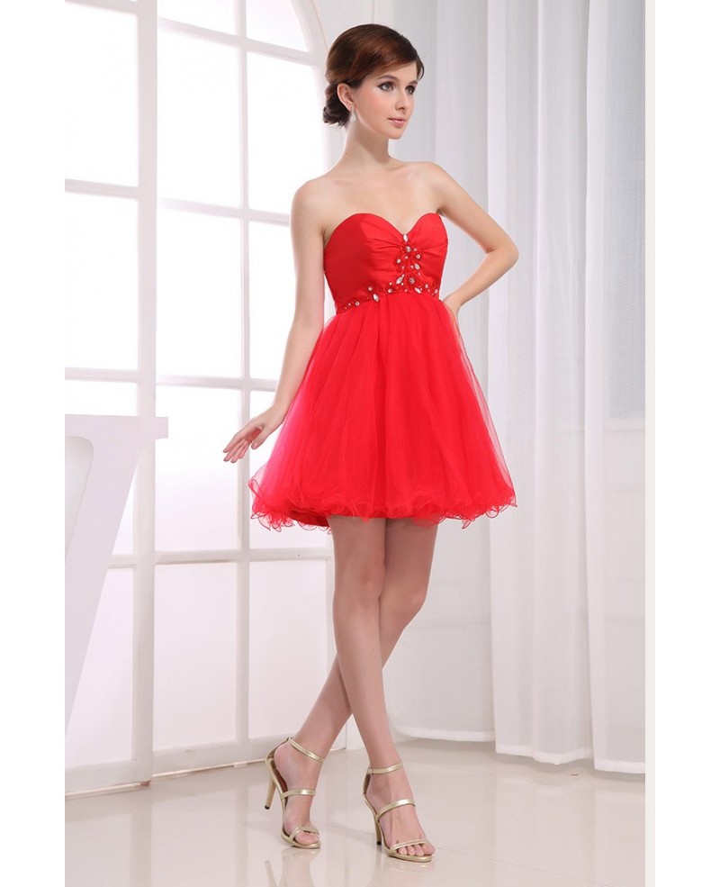 A-line Sweetheart Short Tulle Prom Dress With Beading - Click Image to Close