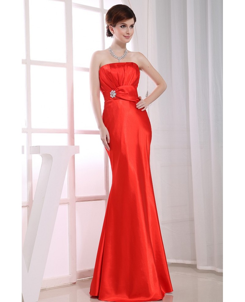 Mermaid Strapless Floor-length Satin Evening Dress - Click Image to Close