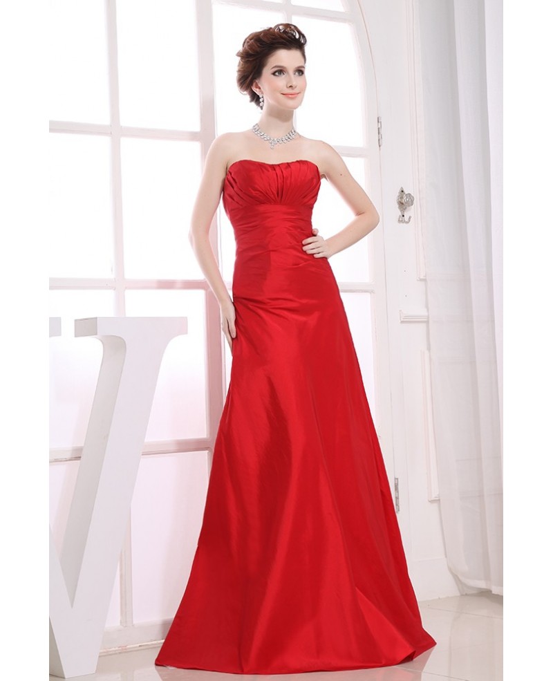 A-line Strapless Floor-length Satin Evening Dress