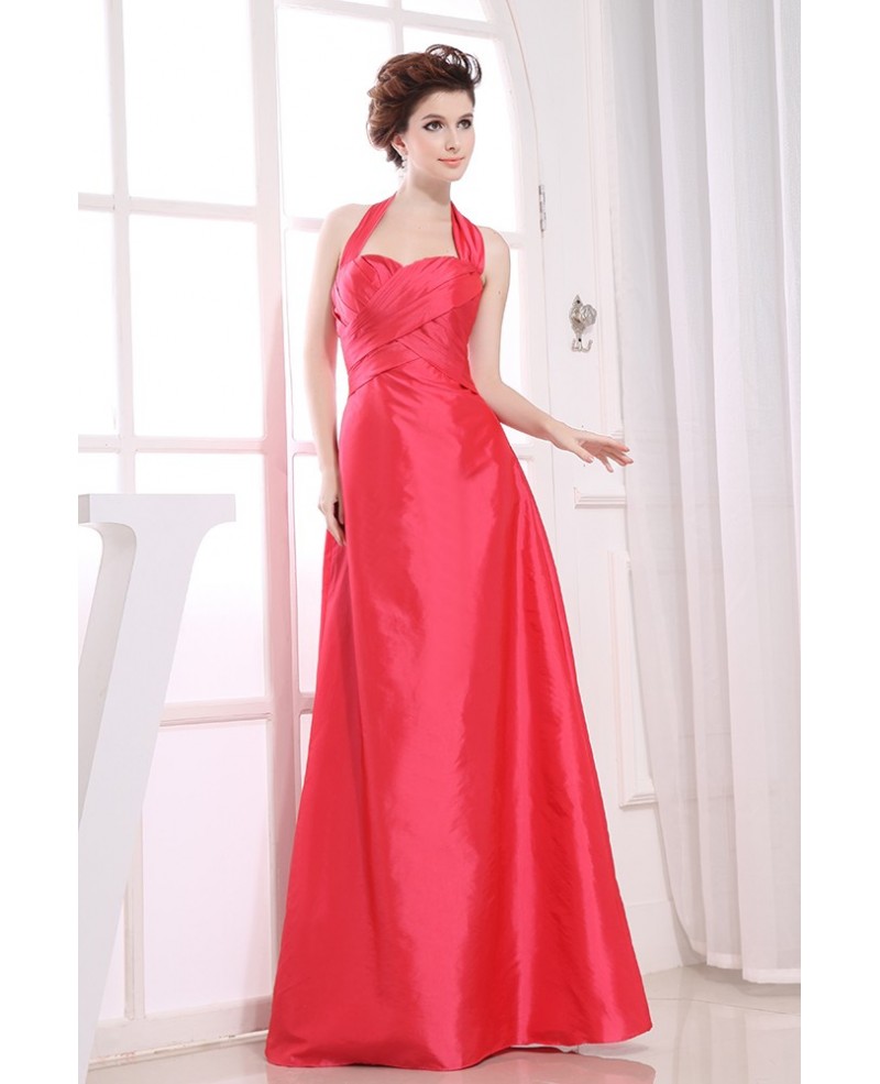 A-line Halter Floor-length Satin Evening Dress