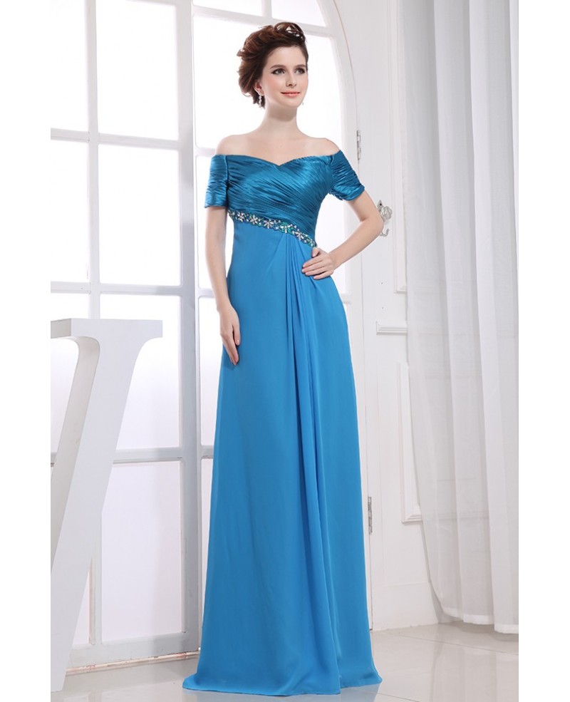 A-line Off-the-shoulder Floor-length Chiffon Evening Dress With Beading - Click Image to Close