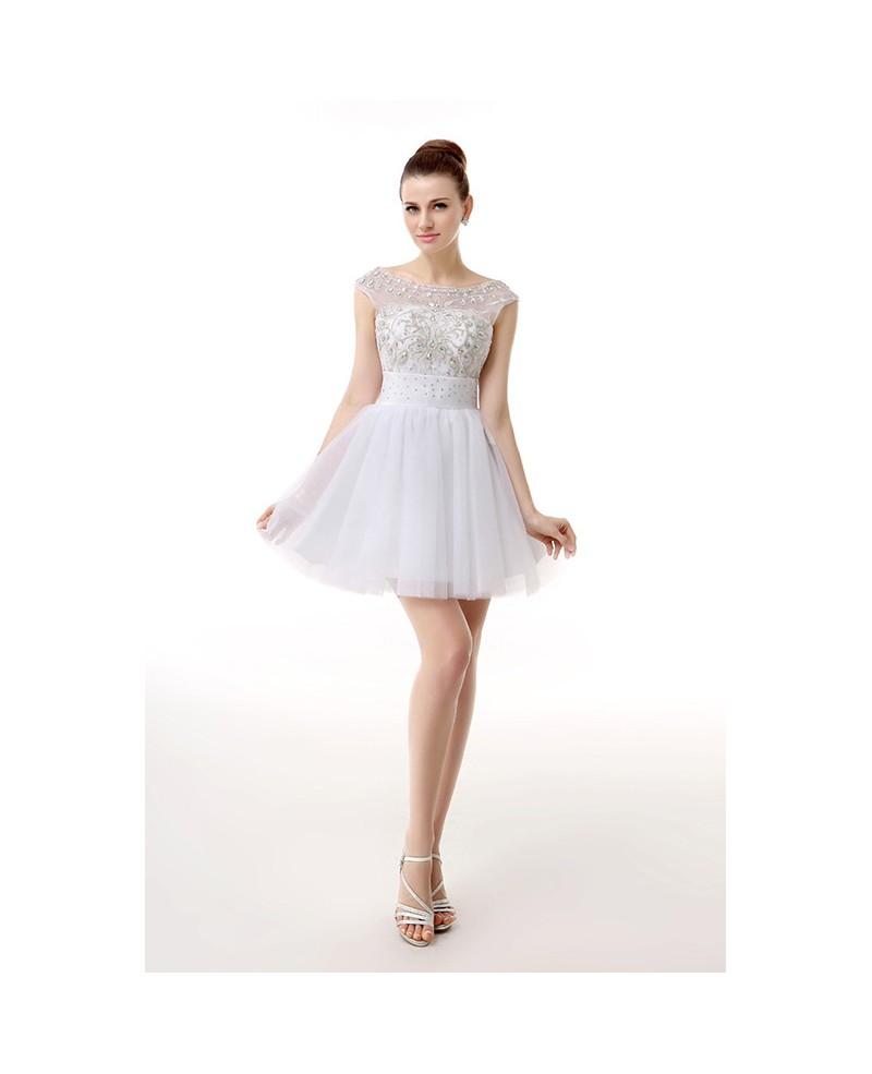 A-Line Scoop Neck Short Tulle Prom Dress With Beading