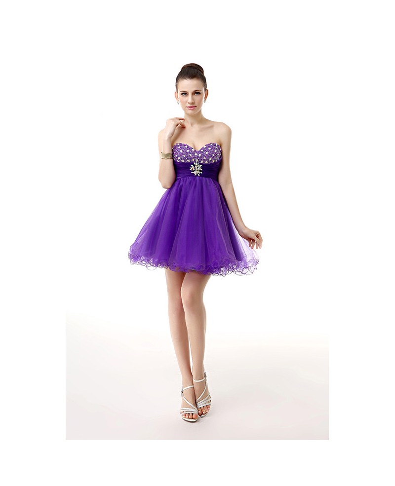 A-Line Sweetheart Short Tulle Prom Dress With Beading