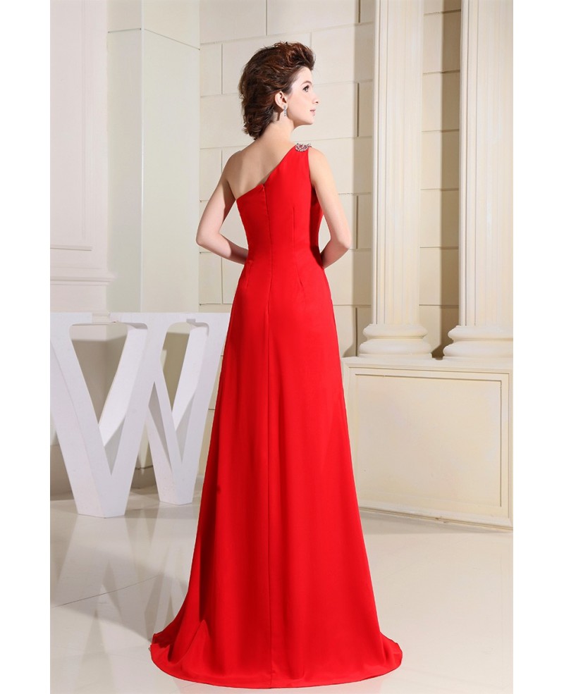 Sheath One-shoulder Floor-length Chiffon Evening Dress With Beading - Click Image to Close