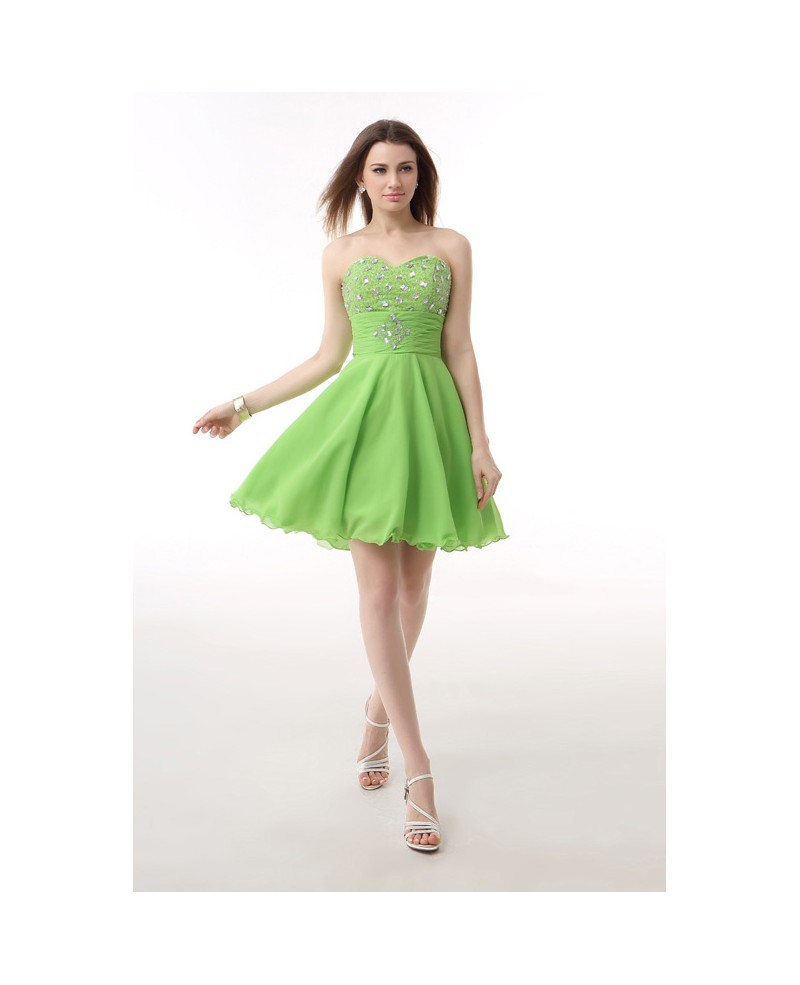 A-Line Sweetheart Short Chiffon Prom Dress With Beading - Click Image to Close