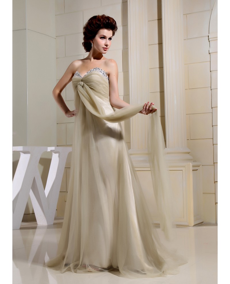 A-line Sweetheart Sweep Train Chiffon Evening Dress With Beading