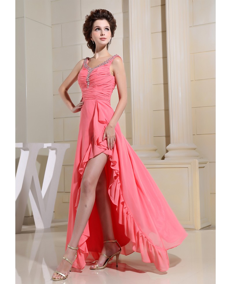 A-line Scoop Neck Floor-length Chiffon Prom Dress With Split - Click Image to Close