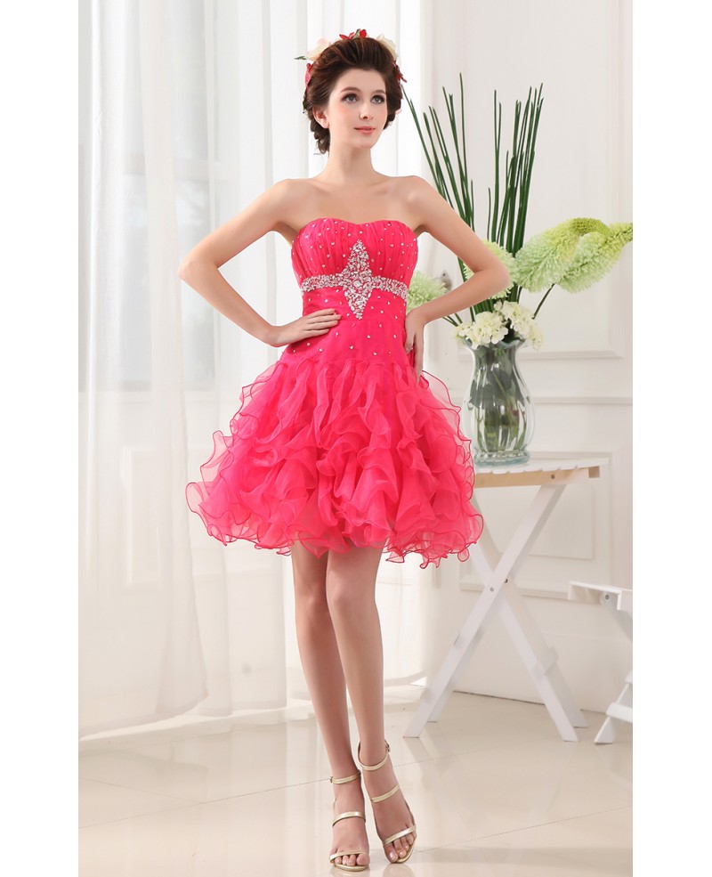 A-line Sweetheart Short Tulle Prom Dress With Beading