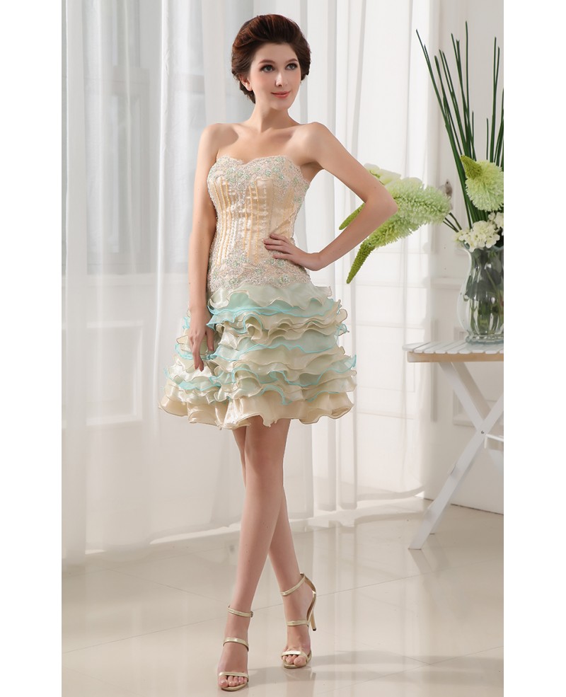 A-line Sweetheart Short Tulle Prom Dress With Beading