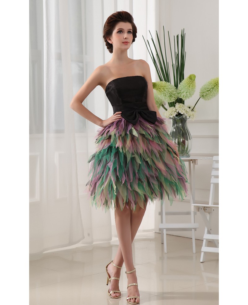 A-line Strapless Knee-length Tulle Prom Dress With Cascading Ruffle