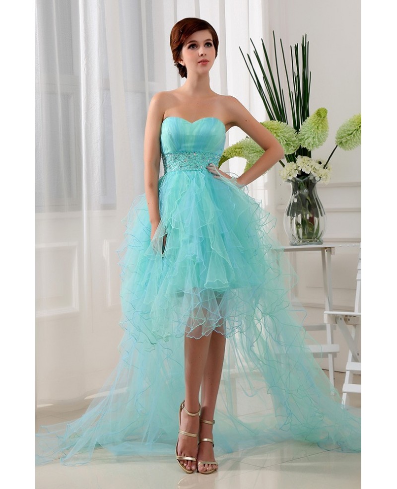 A-line Sweetheart Asymmetrical Tulle Prom Dress With Ruffle - Click Image to Close