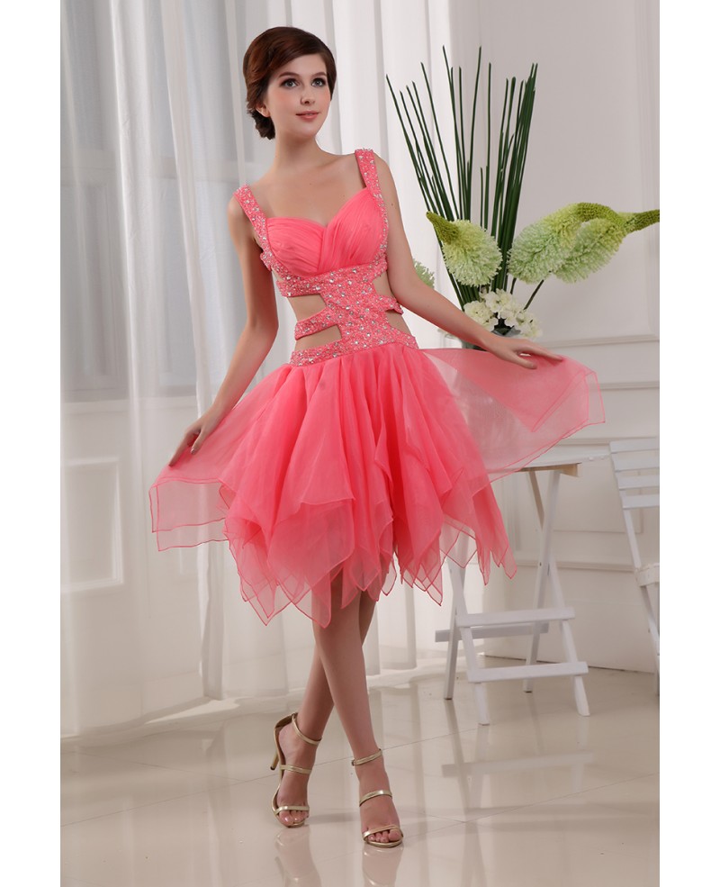 A-line Sweetheart Knee-length Chiffon Prom Dress With Beading