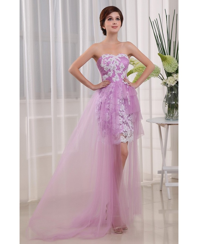 A-line Strapless Asymmetrical Lace Chiffon Prom Dress - Click Image to Close