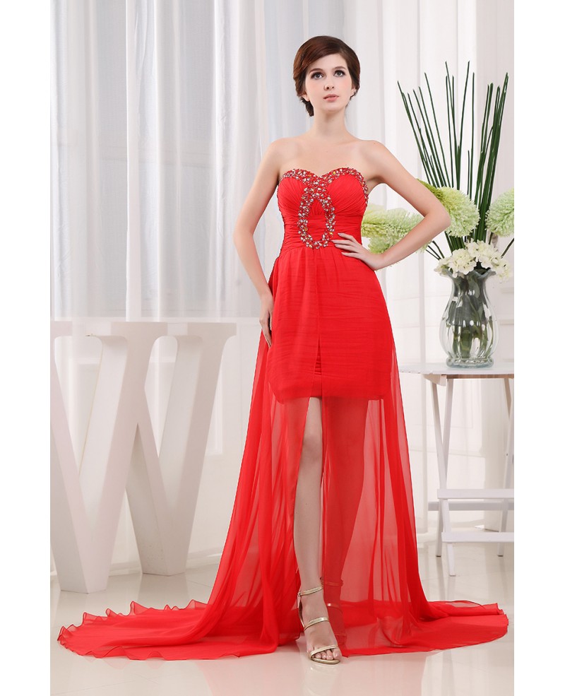 A-line Sweetheart Asymmetrical Chiffon Prom Dress With Beading