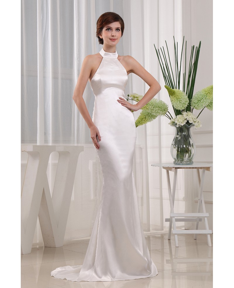 Mermaid Halter Sweep Train Satin Evening Dress