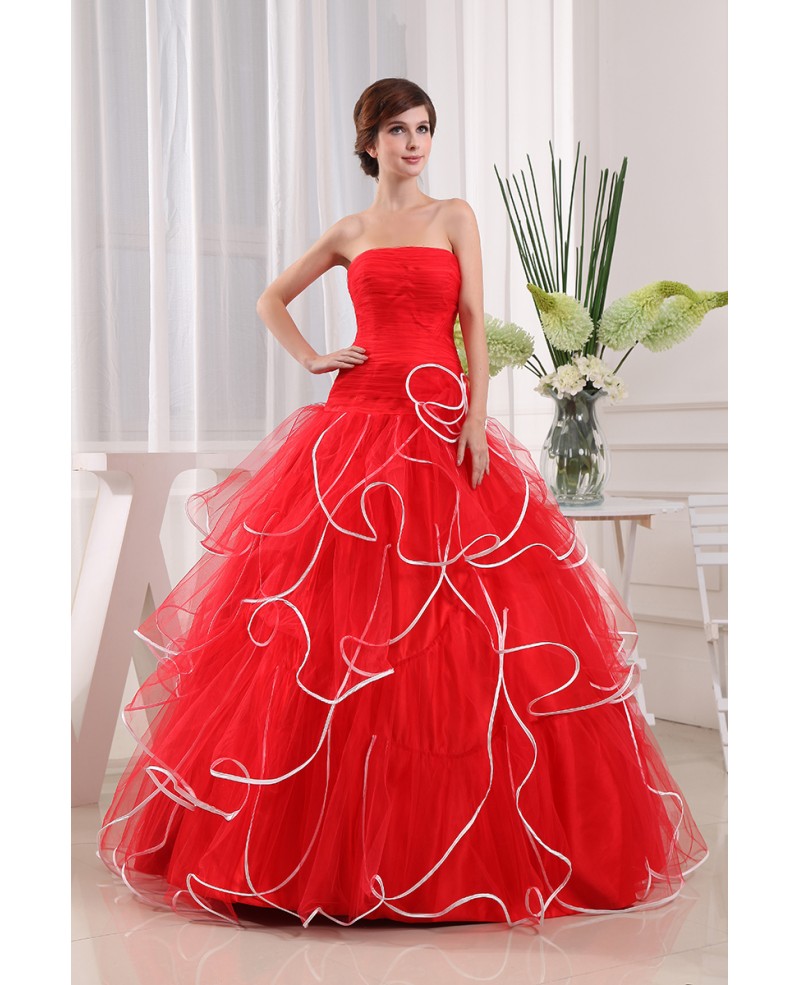 Ball-gown Strapless Floor-length Tulle Prom Dress With Cascading Ruffle
