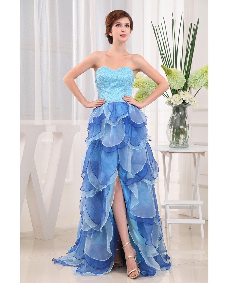 A-line Sweetheart Asymmetrical Tulle Prom Dress With Beading