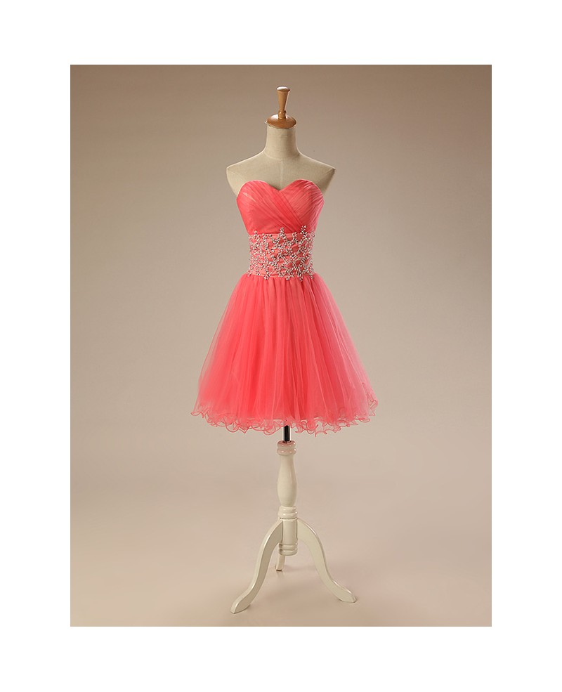 A-Line Sweetheart Short Tulle Prom Dress With Beading Ruffles