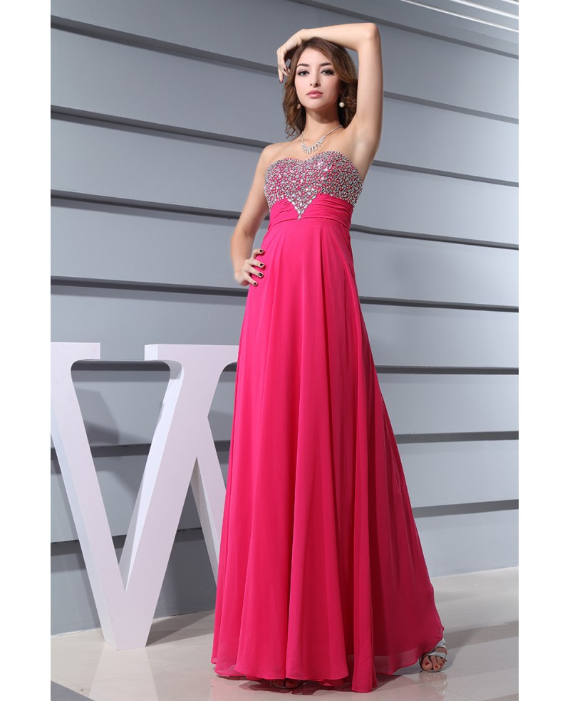 A-line Sweetheart Floor-length Chiffon Prom Dress With Beading