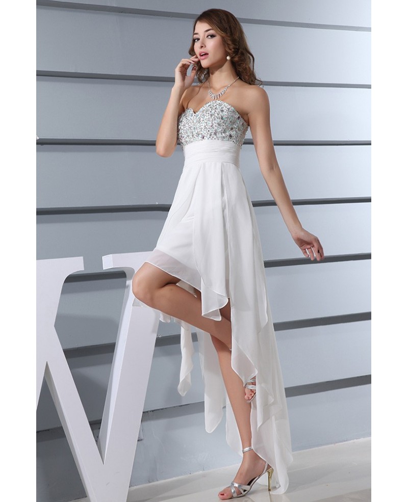 A-line Sweetheart Asymmetrical Chiffon Prom Dress With Beading - Click Image to Close