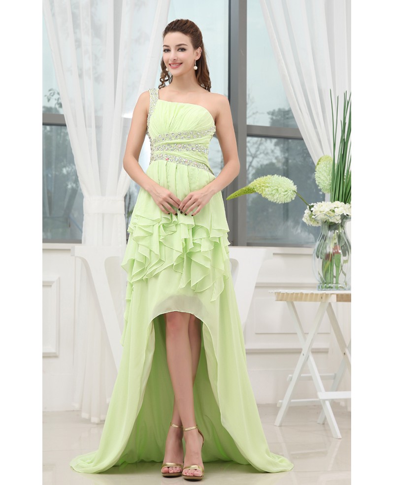 A-line One-shoulder Asymmetrical Chiffon Prom Dress With Beading - Click Image to Close