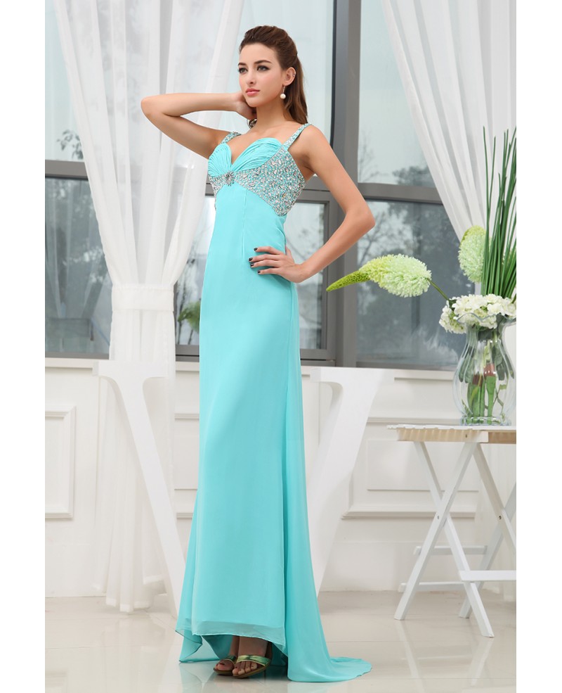 A-line Sweetheart Sweep Train Chiffon Prom Dress With Beading