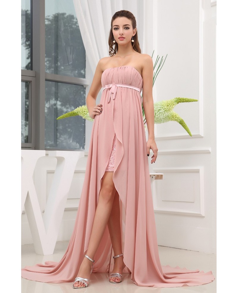 A-line Strapless Asymmetrical Chiffon Prom Dress With Beading