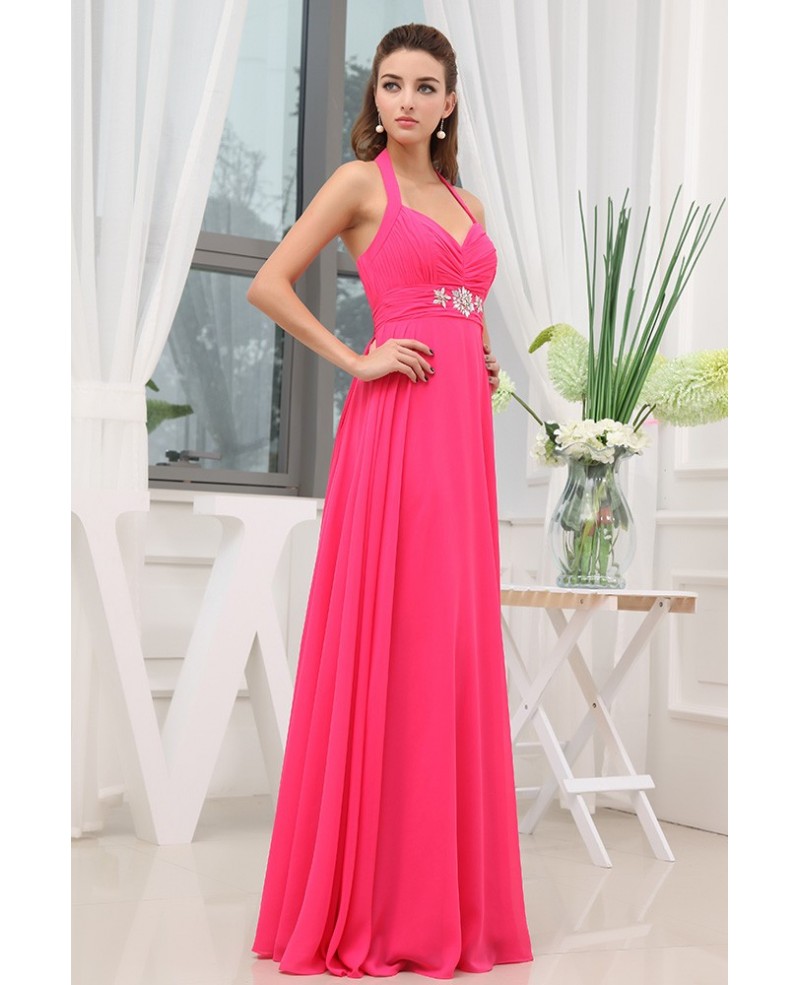 A-line Halter Floor-length Chiffon Prom Dress With Beading - Click Image to Close