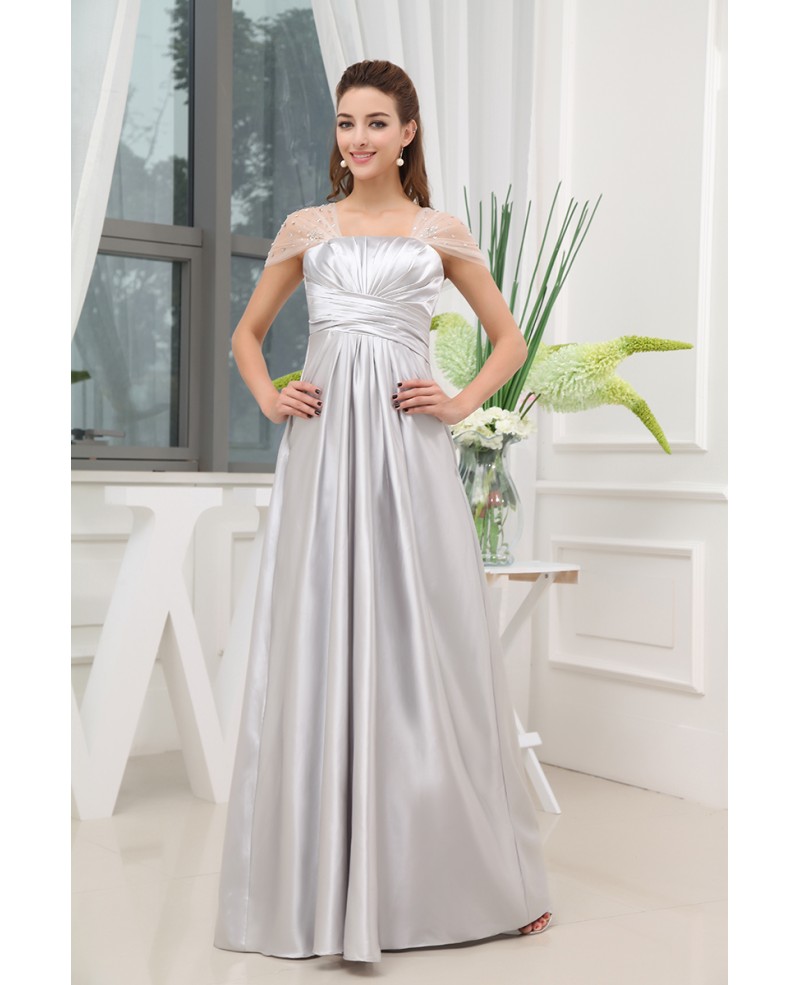 A-line Square Neckline Floor-length Satin Evening Dress