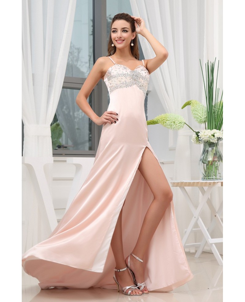 A-line Sweetheart Floor-length Satin Prom Dress