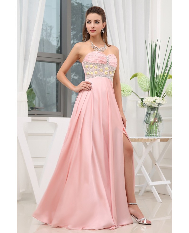 A-line Sweetheart Floor-length Chiffon Prom Dress With Beading