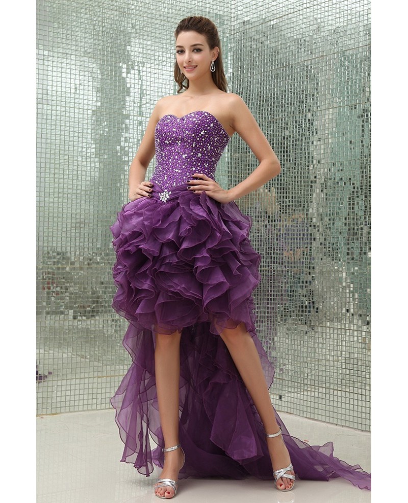 A-line Sweetheart Asymmetrical Tulle Prom Dress With Beading - Click Image to Close