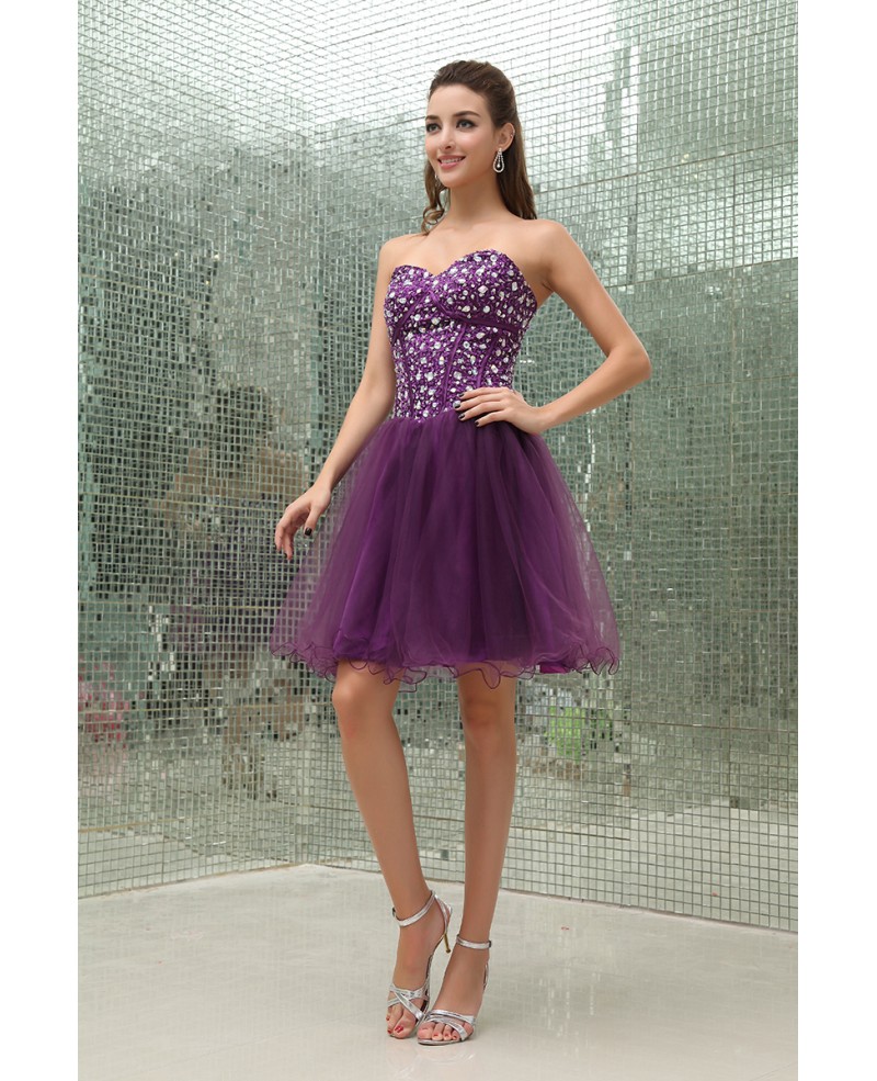A-line Sweetheart Knee-length Tulle Prom Dress With Beading - Click Image to Close