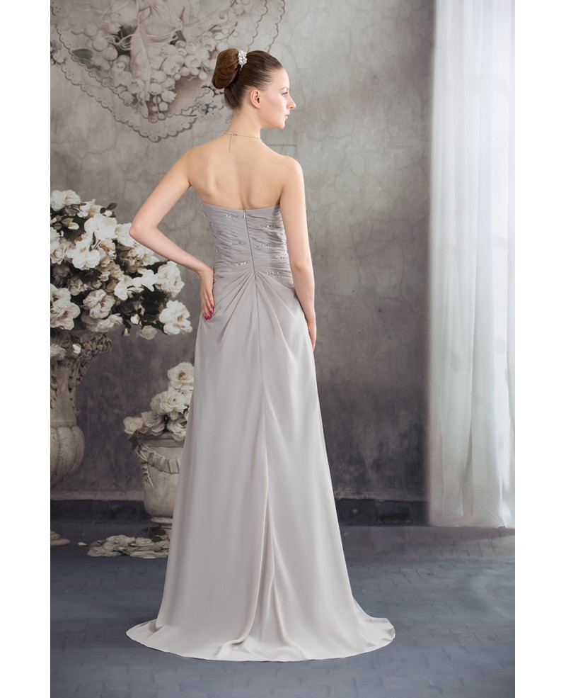 A-line Strapless Sweep Train Chiffon Evening Dress With Beading