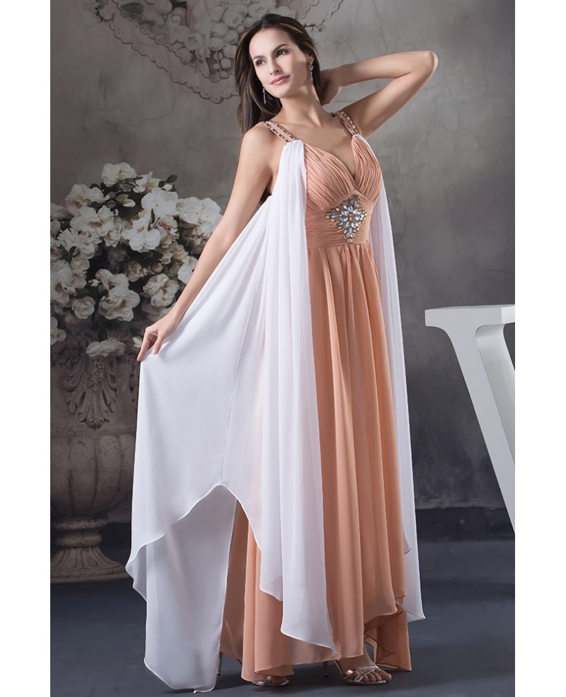 A-line V-neck Ankle-length Chiffon Prom Dress With Beading