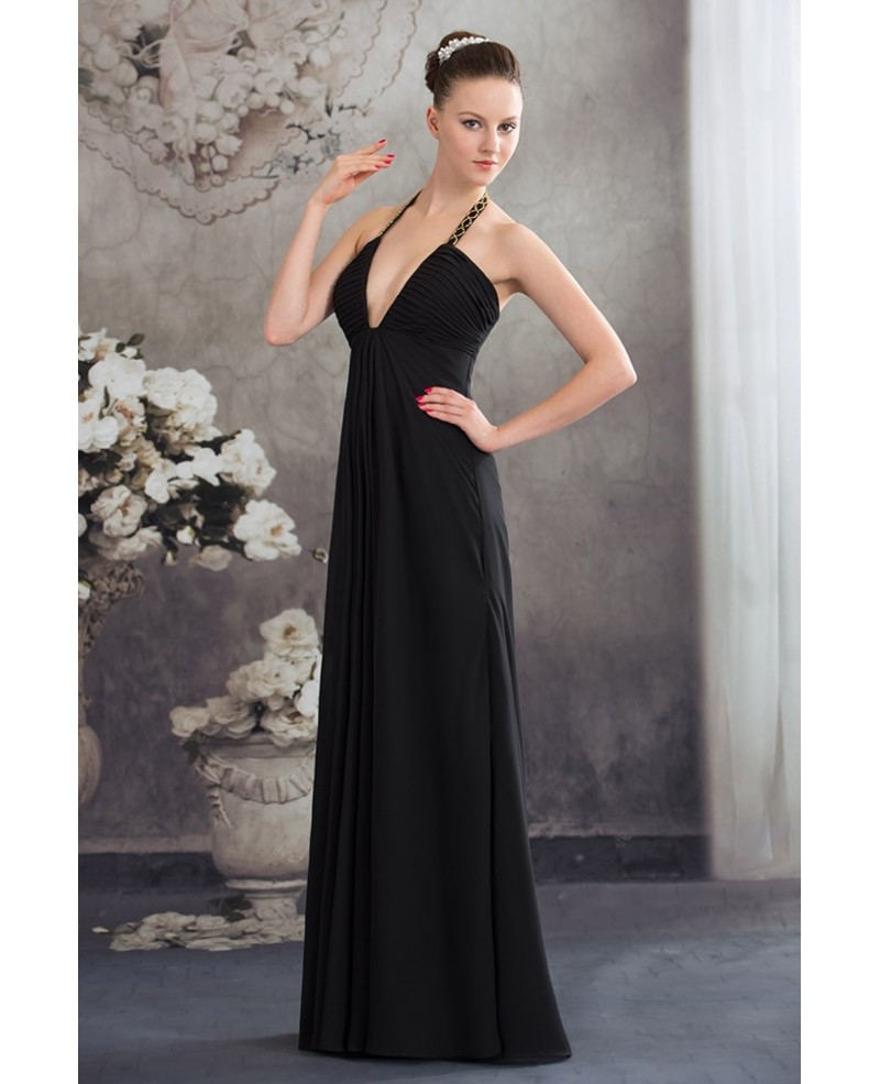 A-line Halter Floor-length Chiffon Evening Dress With Beading