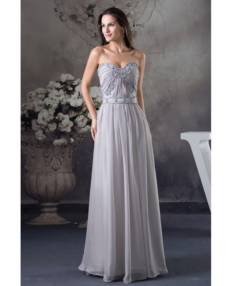 A-line Sweetheart Floor-length Chiffon Evening Dress With Beading