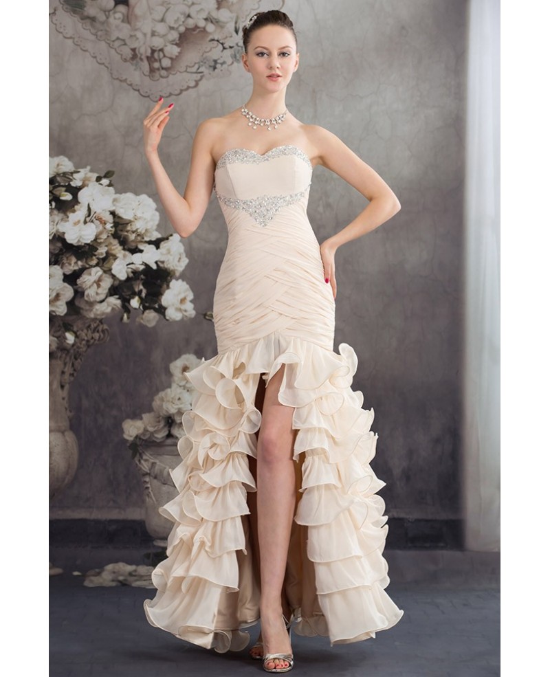 Mermaid Sweetheart Asymmetrical Chiffon Prom Dress With Beading