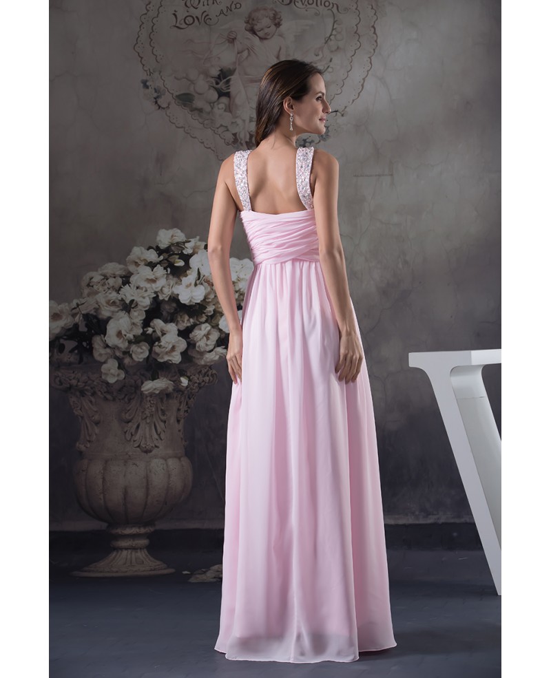 A-line Halter Floor-length Chiffon Prom Dress With Beading