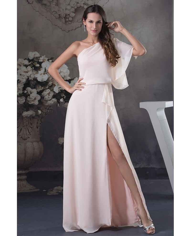 A-line One-shoulder Floor-length Chiffon Evening Dress